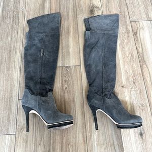 BCBG Genuine Suede Leather Thigh High Boots Grey Sz 37 / 7